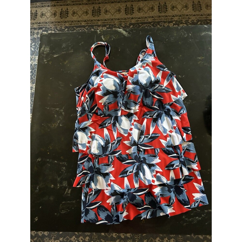 Catherines 20W Floral Swim Dress One Piece Swimsuit Red Navy Beach Plus Size